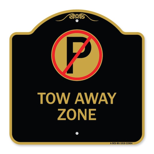 Signmission Tow Away Zone No Parking Symbol, Black & Gold Aluminum Architectural Sign, 18" x 18", BG-1818-22804 A-DES-BG-1818-22804 - main